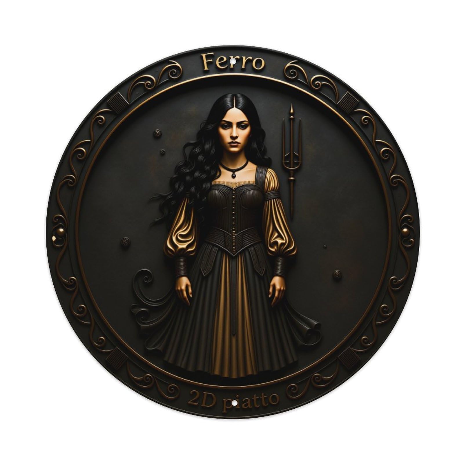 Ferro Woman Trident Dress Emblem Round Tin Sign Vintage Style Metal Sign Home Bar Garden Wall Plaque Decor Metal Poster 8x8 Inch