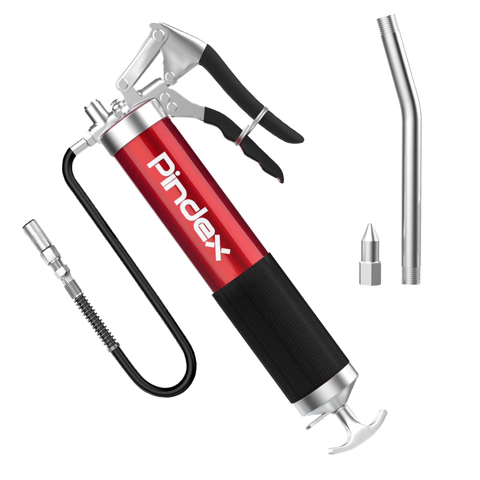 PindexGrease Gun 8000 PSI Heavy Duty Manual Grease Gun Tool with 18 inch Flexible Hose, Fit for 14oz Cartridges and Bulk, Grease Guns for Automotive Trailers Agriculture Industrial Marine