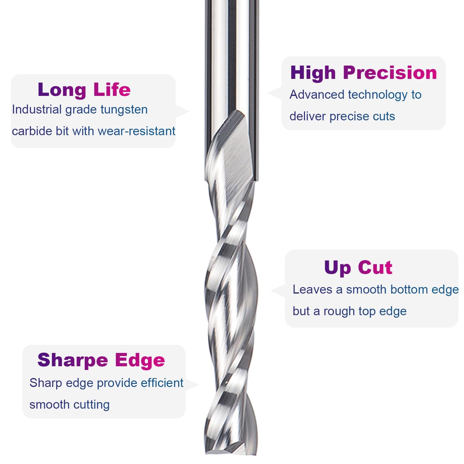 SpeTool 1/4 Inch Shank Up Cut Spiral Router Bit, Extra Long, 1-1/4 Inch Cutting Length, 3 Inch Total Length, Solid Carbide End Mill for Wood Carving - Image 4
