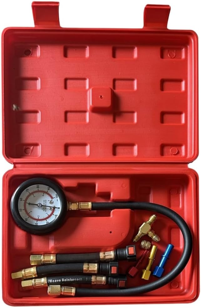 Fuel Pressure Tester Kit 0-100PSI with 3 Sizes Adapters Compatible with Car Motorcycle Fuel Pump