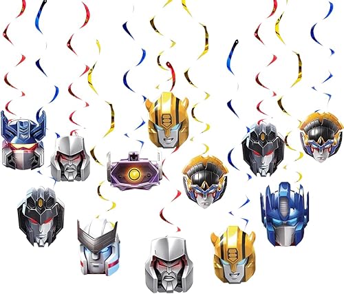 ADRICH Suministros de fiesta de robot de dibujos animados, 12 remolinos colgantes para decoración de cumpleaños de robot de dibujos animados, niños