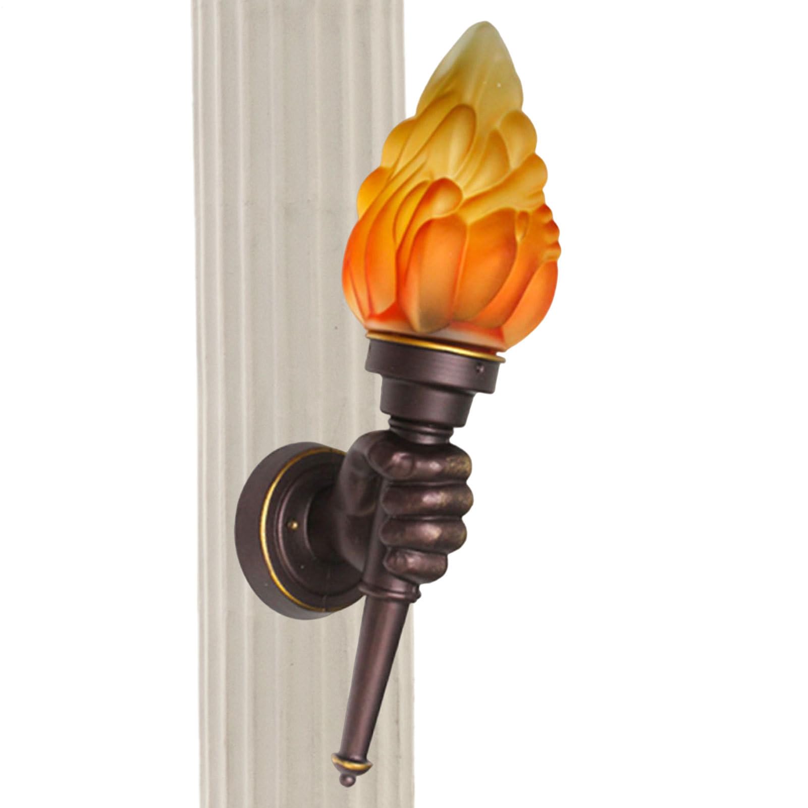 Générique Klassische Wand-Taschenlampe – Kreative Taschenlampe mit Flamme | Lampe mit Glasschirm und Faustform Halterung aus Aluminium in Antikbraun