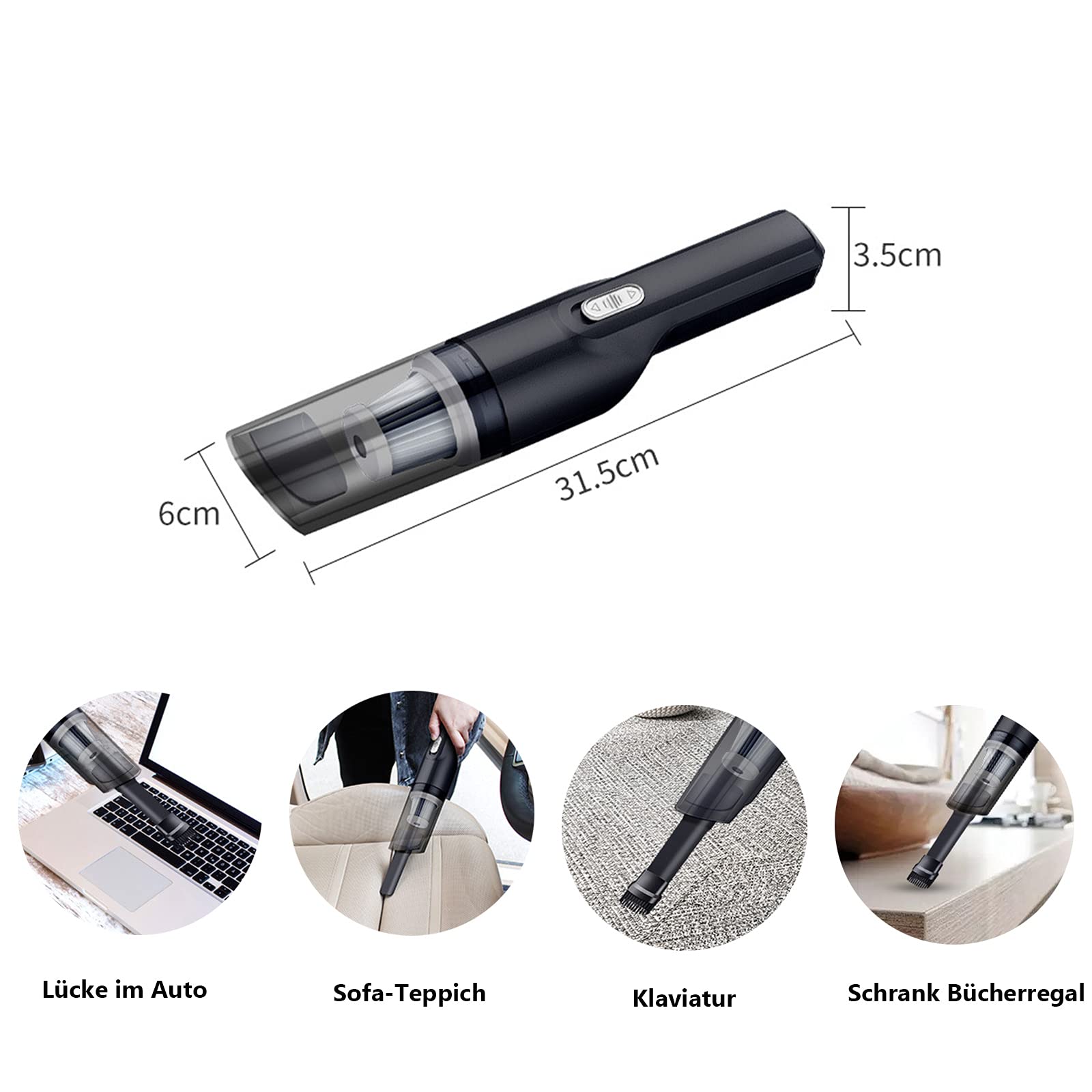 Odkurzacz ręczny, 6000 PA, wydajny odkurzacz samochodowy, 120 W, bezprzewodowy odkurzacz samochodowy, z akumulatorem 4000 mAh, do sierści zwierząt, samochodu, kuchni, laptopa, czyszczenia klawiatury