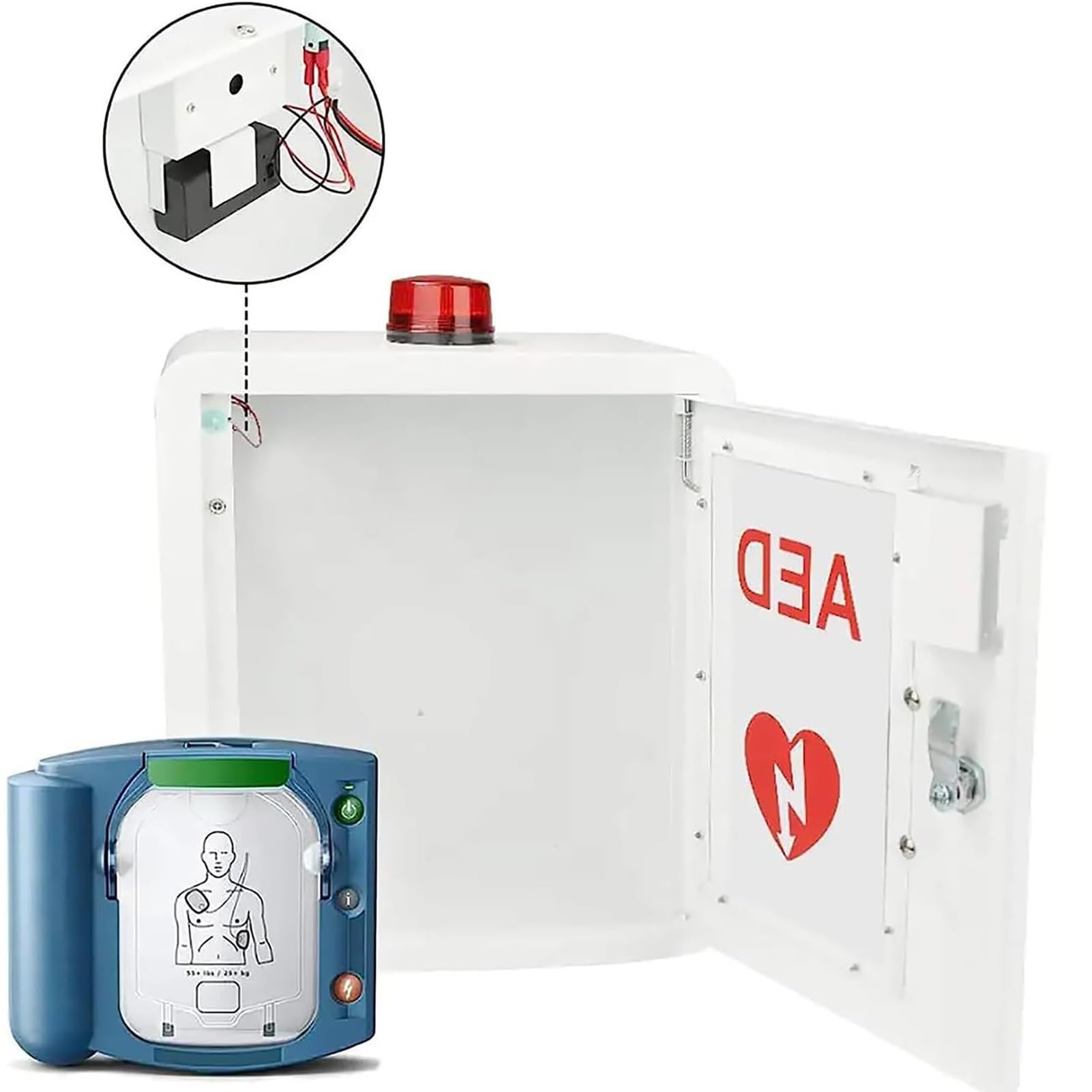 Szafka na defibrylator AED, skrzynka alarmowa do defibrylacji serca ze światłem | Pudełko do przechowywania defibrylatora, apteczka pierwszej pomocy montowana na ścianie, apteczka do domu, szkoły i biura