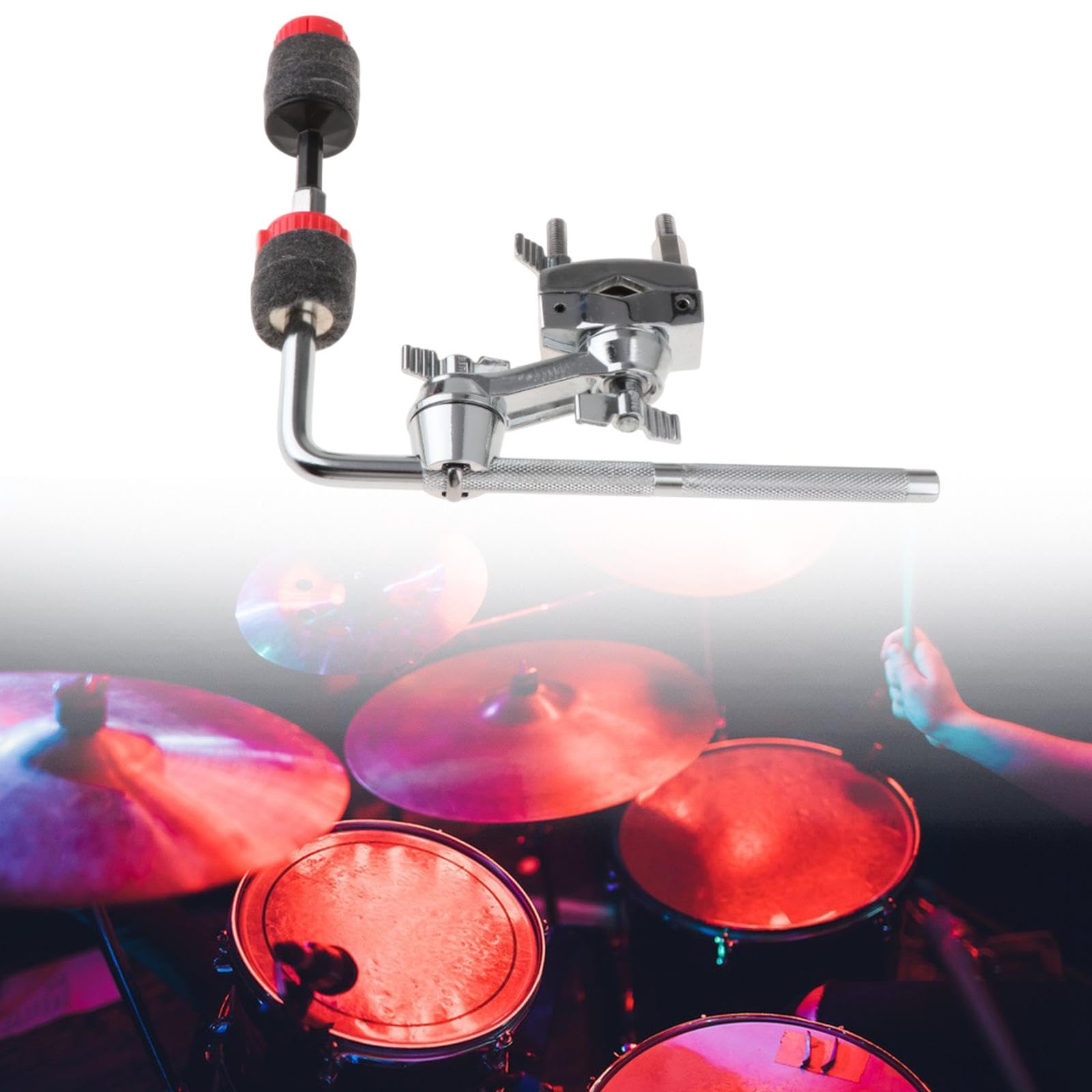 Jojomis Abrazadera de extensión de tambor con soporte de brazo de platillo, soporte de metal para platillos de tambor para instrumentos de percusión, brazo de platillo ajustable para cencerros