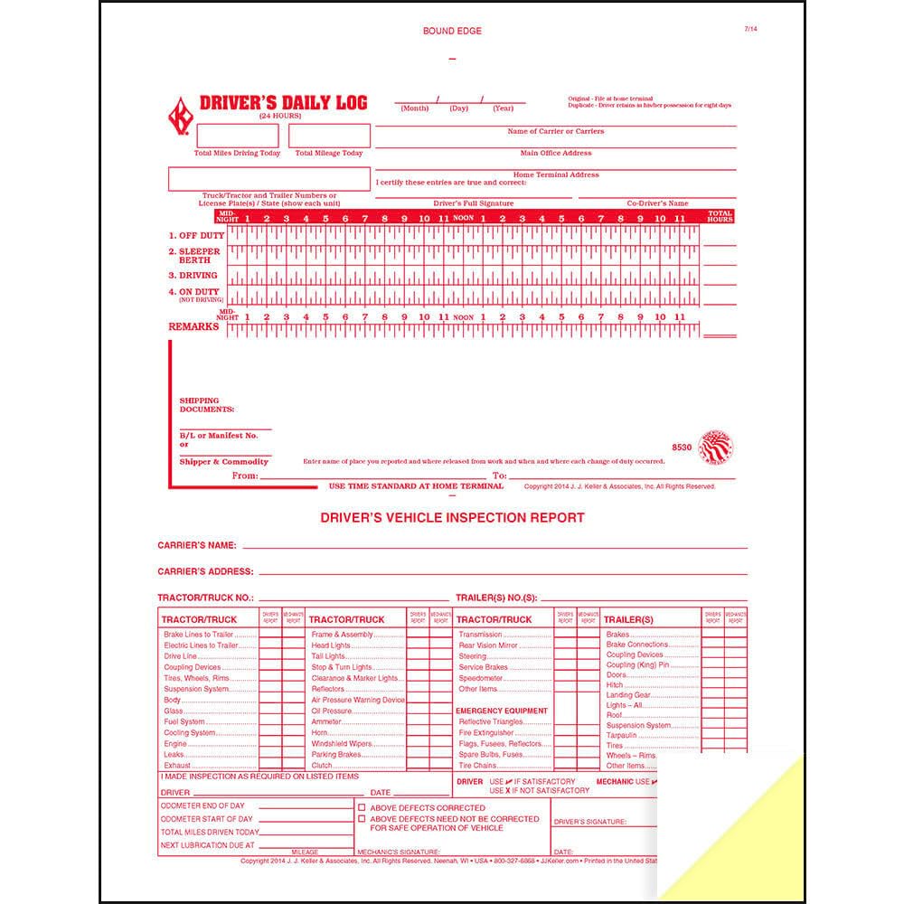 J. J. Keller & Associates 2-in-1 Fahrtenbuch mit detailliertem Inspektionsbericht für Fahrer, 2-lagig, selbstdurchschreibend, 21,6 x 27,9 cm, 31 Formular-Sets pro Buch, 5 Stück
