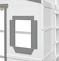 Vista 81 de Cama tipo loft de techo de casa de tamaño matrimonial con escalera, marco de cama de madera que ahorra espacio con barandilla y ventana