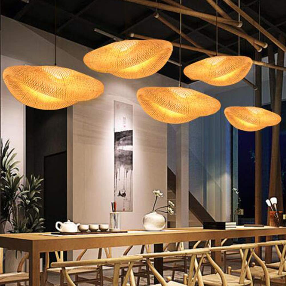 Lámpara Colgante De Bambú Tejida Linterna Antigua Lámpara De Techo Iluminación De Techo Lámpara De Mimbre Con Sombra De Nube Para Comedor Sala De Estar Restaurante,50cm