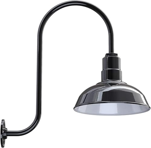 Miniatura 1 de Steel Lighting Co. Westchester - Luz de granero  Montaje en pared al aire libre  Cúpula de 12 pulgadas  Cuello de cisne ascendente  Luz de acero de