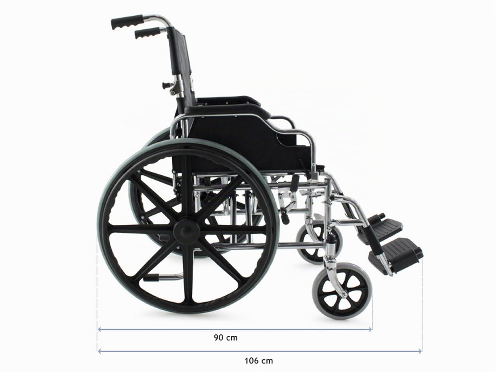 QUIRUMED Fauteuil roulant en acier chromé PRO, Pliable, Roues pleines, Dossier rabattable, Accoudoirs rabattables, Repose-pieds amovibles, Freins à main
