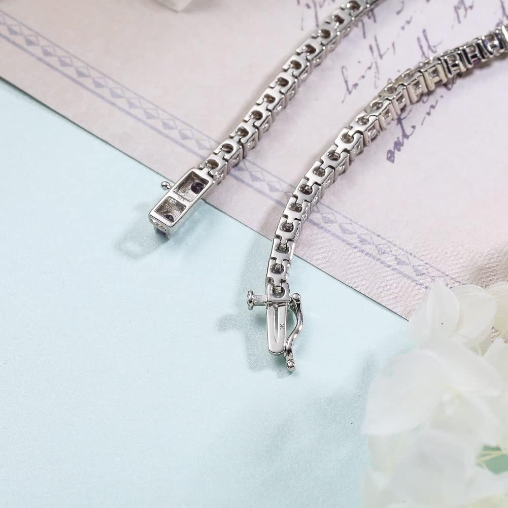 supermodel Blue/Amethyst/Citrine/Garnet/Emerald Tennis Bracelets in 925 Sterling Silver or 14K Gold Plated Link Chain, 7.25 Inch Length, Wedding Luxury Jewelry for Women