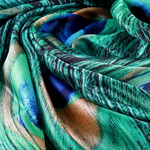 ZGMYC Women Silk Peacock Feather Print Scarf Pashmina Long Oversized Wrap Shawl Headscarf3