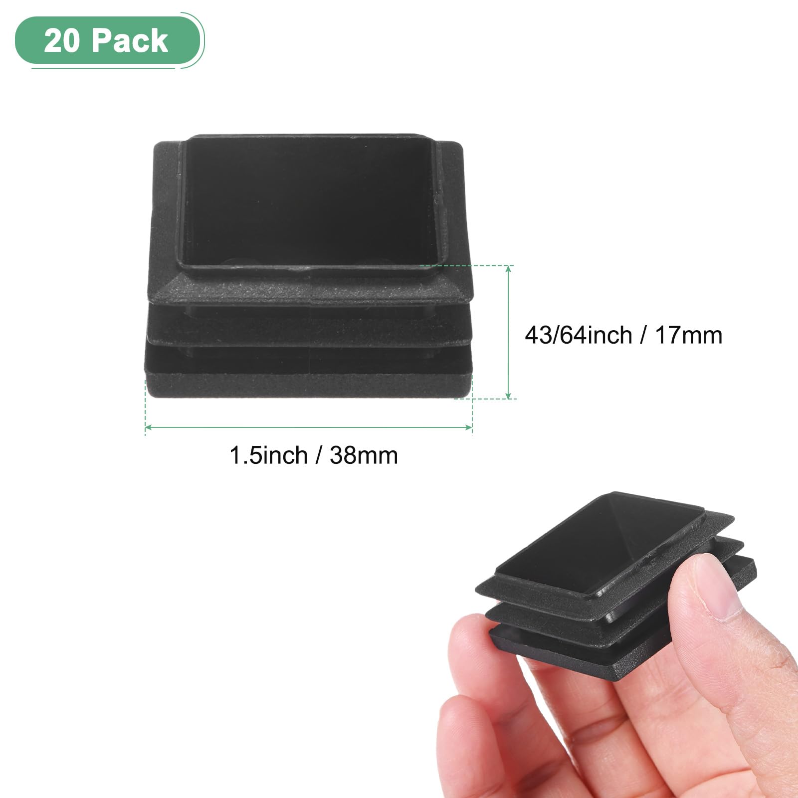 M METERXITY 20-Pack Tubing End Caps, 38 x 38mm Plastic Square Hole Plugs Inserts for Chair Leg/Bar Stool/Fitness Equipment - Image 3