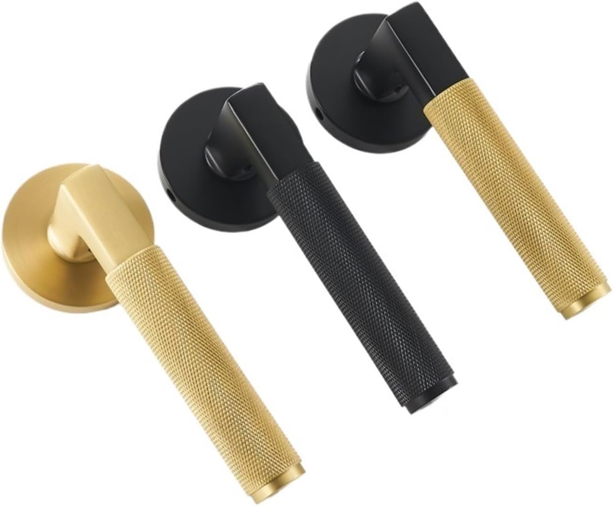 Thumbturn Knurled Brass Door Lock Set Modern Interior Bedroom Bathroom Wood Lever Dummy Privacy Passage(QBCF)