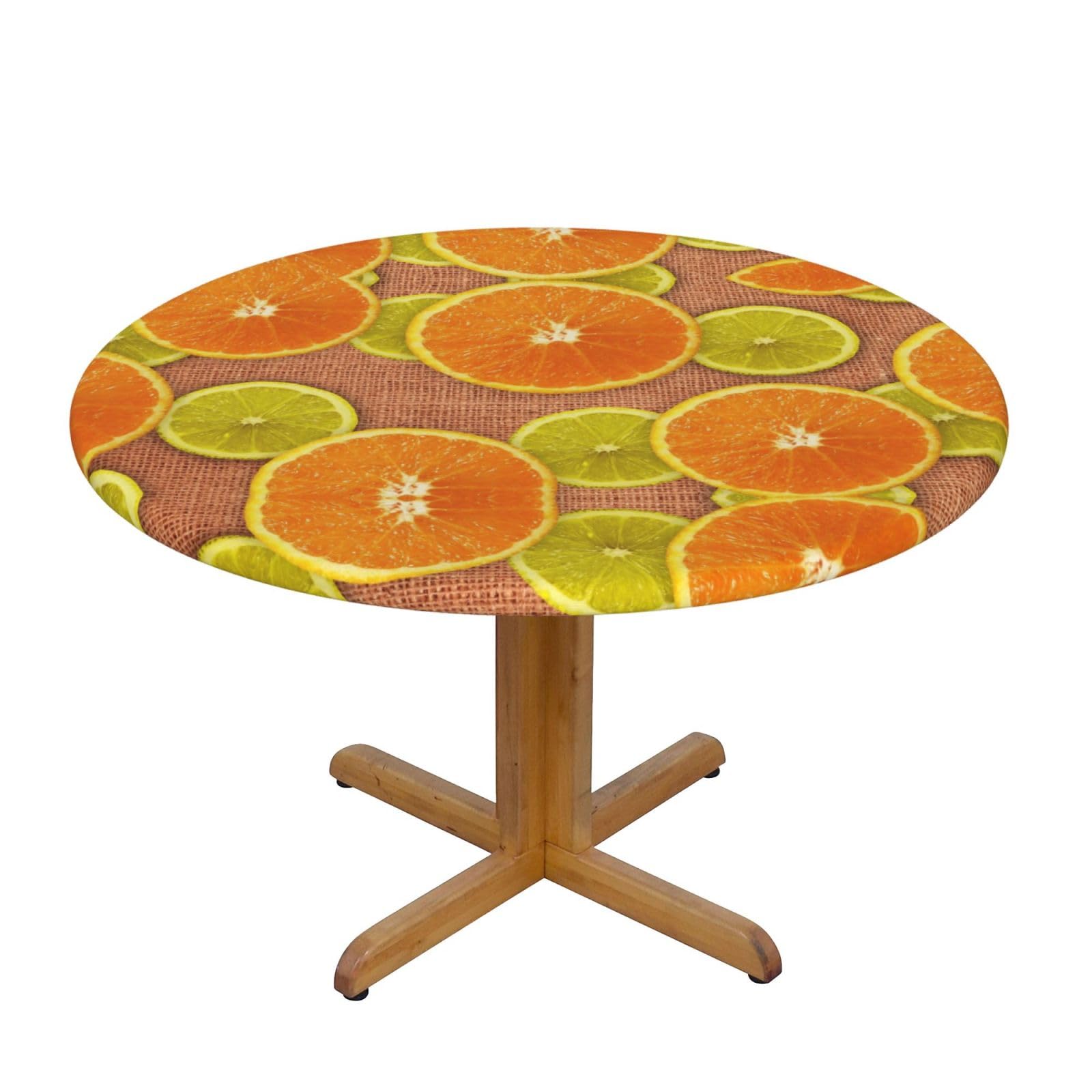 ESNAIUVCD lemons and oranges print Waterproof Round Tablecloth,Outdoor Table Cloth with Elastic Edged, Elastic Tablecloth Wipeable, Garden Table Cloth Suitable for sizes 90cm-140cm