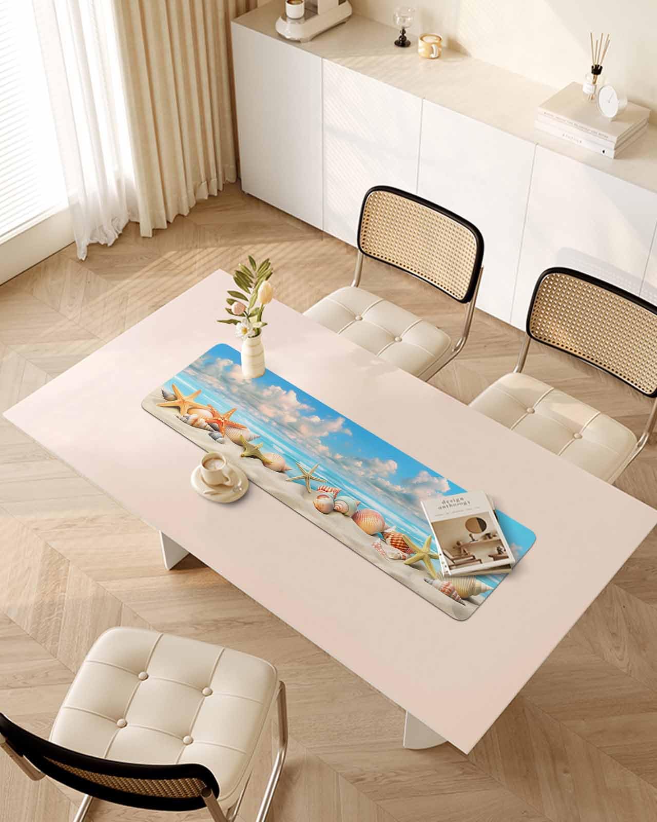 Debedcor Heat Proof Table Pads Waterproof Decorative, Coastal Beach Non-Slip Table Countertop Protector, Summer Ocean Conch Shell Insulation Mat for Kitchen Room, 40 x 12 Inches