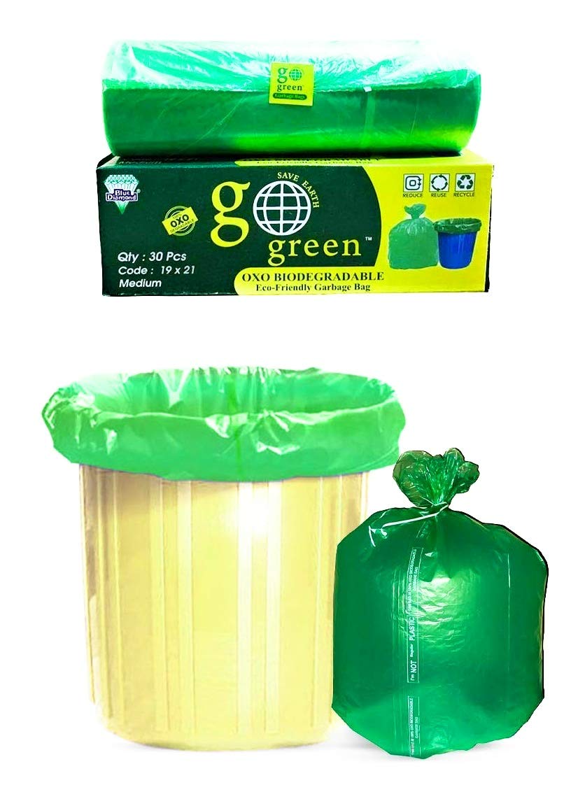 Go Green OxoBiodegradable Garbage Bags (Medium) Size 47cm x 52cm 4 Boxes (120 Bags) (dustbin Bag/Trash Bag)
