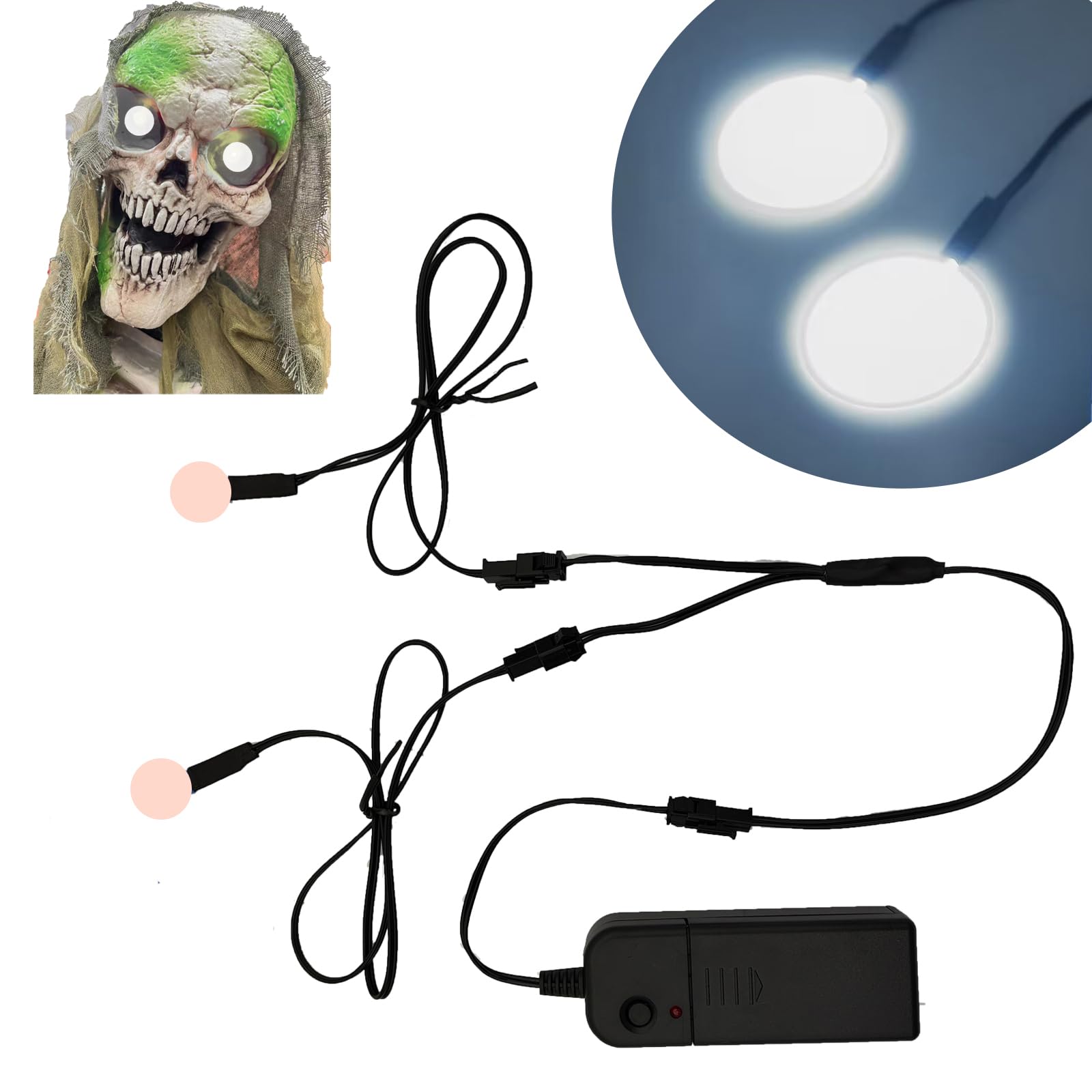 Panneaux électroluminescents Yeux Ronds 20mm - EL Lumineux, 3 Modes (continu, Flash) - Pour Cosplay, Déco Halloween
