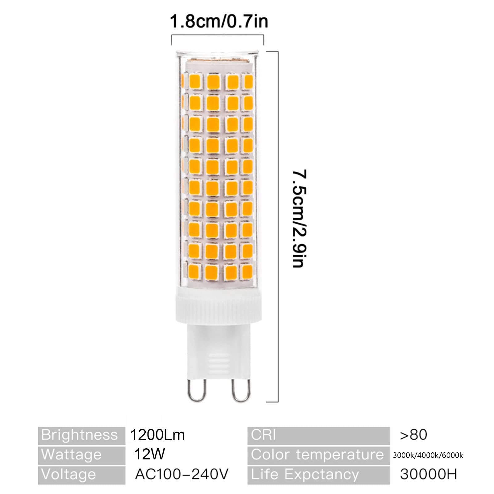 Bombillas LED G9 12W repuesto 120W Ahorro de energía Sin parpadeo 1200 LM No regulable Para iluminación del hogar lámparas araña lámparas techo dormitorios cocinas(Natural White 4000K,8pack)