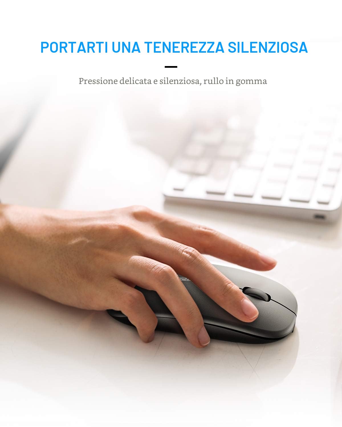 INPHIC Mouse wireless ricaricabile, ultra sottile 2.4G silenzioso mouse senza fili ottico 1600 DPI con ricevitore USB per laptop, MacBook, PC, Windows, ufficio, carica batteria visibile, nero