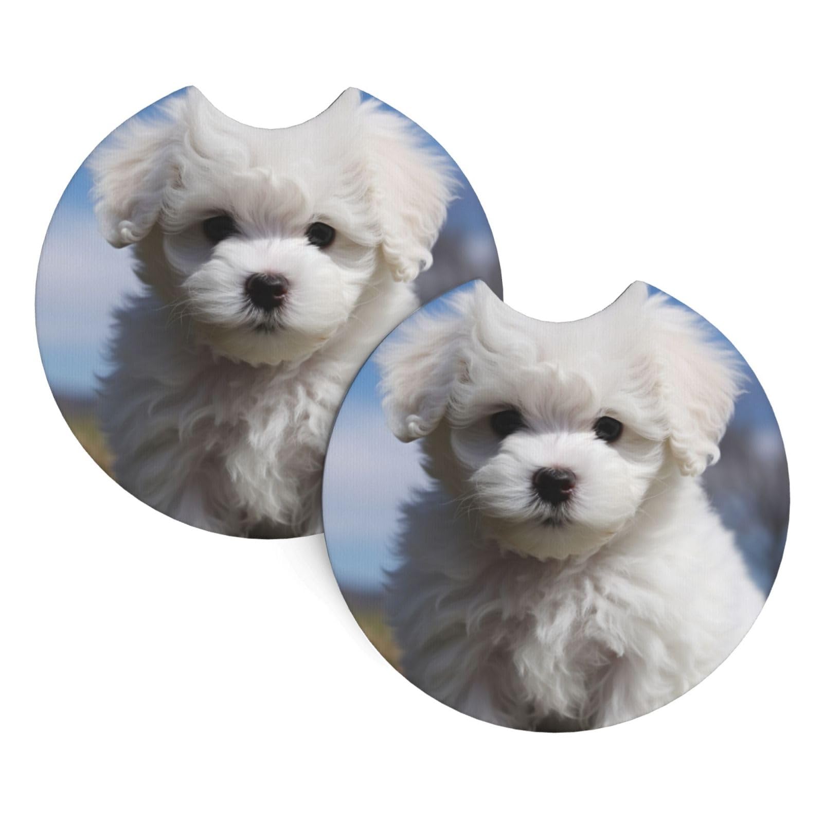 2PCS Car Coaster for Cup Holders Universal Auto Cup Mat Bichon Frise Dog Cup Coaster Pad 2.7" Waterproof Neoprene Non-Slip Cup Holder Coasters Car Interior Accessories for Women Men