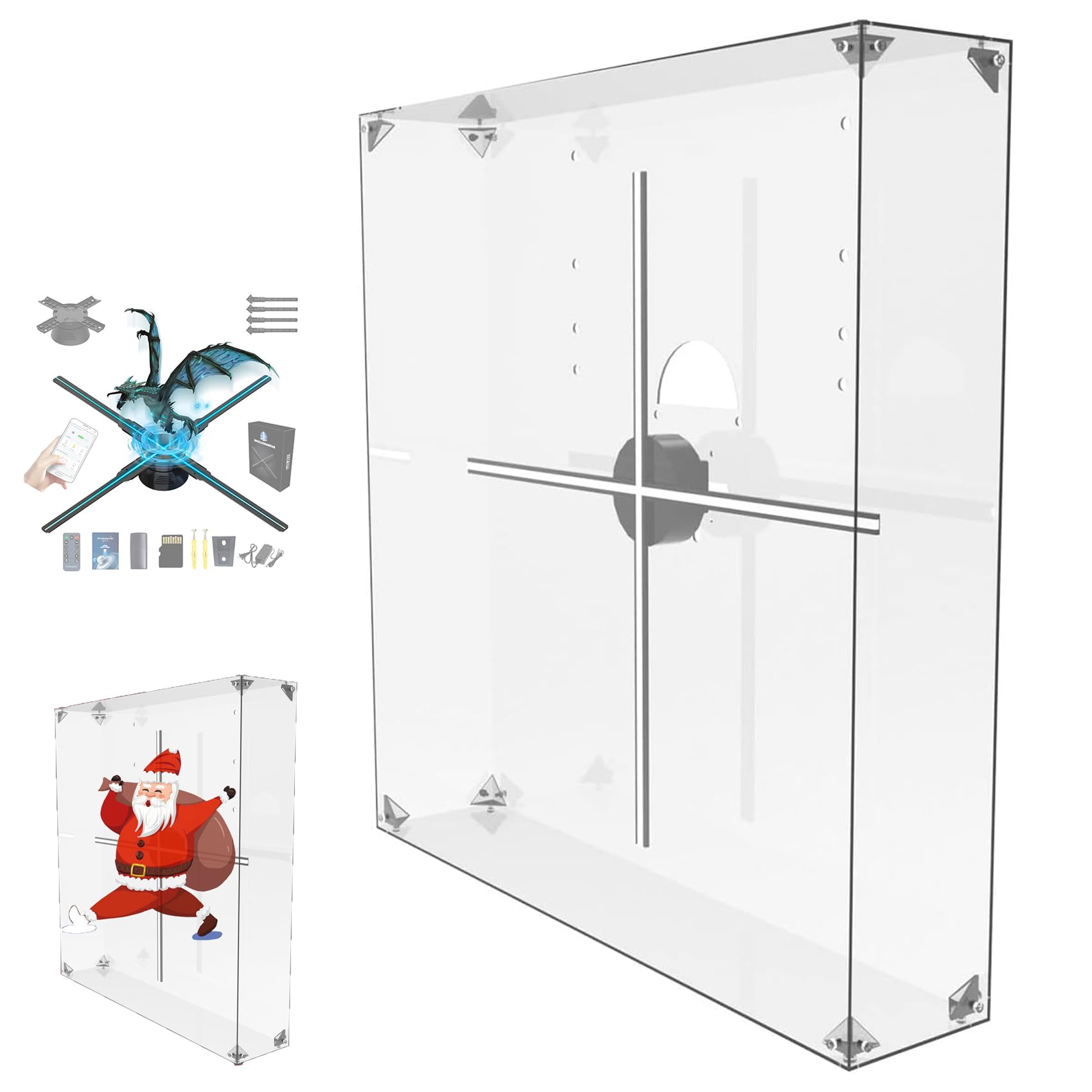 3D ホログラム+保護カバーセットプロジェクター ポータブル Amazon | ポータブル 3D ホログラム ファン、16G WiFi 3D