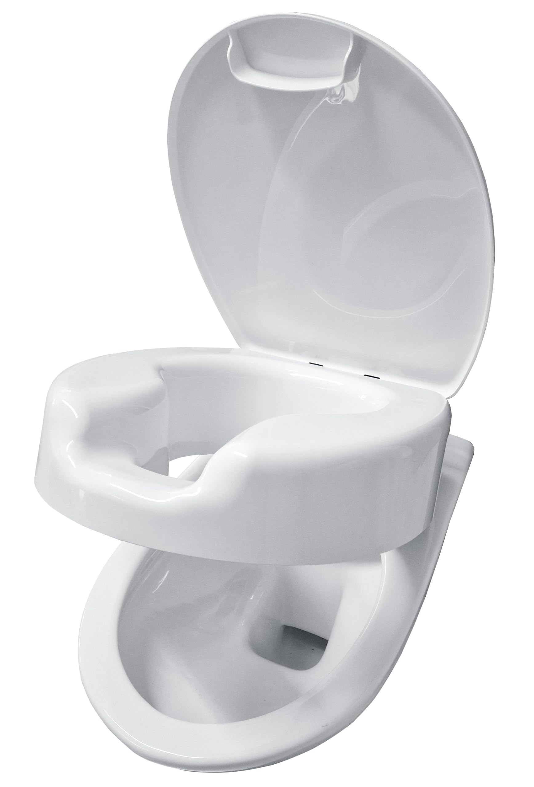 HYTO Toilettensitzerhöhung 12 cm mit stabilem Scharnier aus Edelstahl und Deckel, WC Sitzerhöhung für Senioren, Hoher Toilettensitz 12 cm, Sitzbrett für Senioren, Weiß | Stabiles Scharnier aus Edelstahl, Für Senioren, Hoher Toilettensitz
