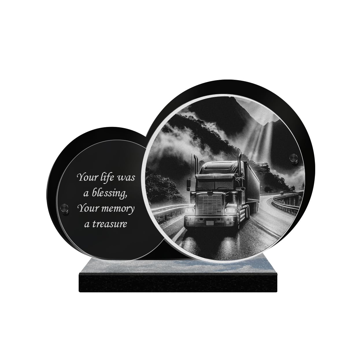 ETERNEL - Personalized Double Circle Memorial Plaque - Road Truck, Heavy Goods Vehicle, Driver, Truck - Customizable text, laser-engraved memorial plaque, tribute, tombstone, funeral
