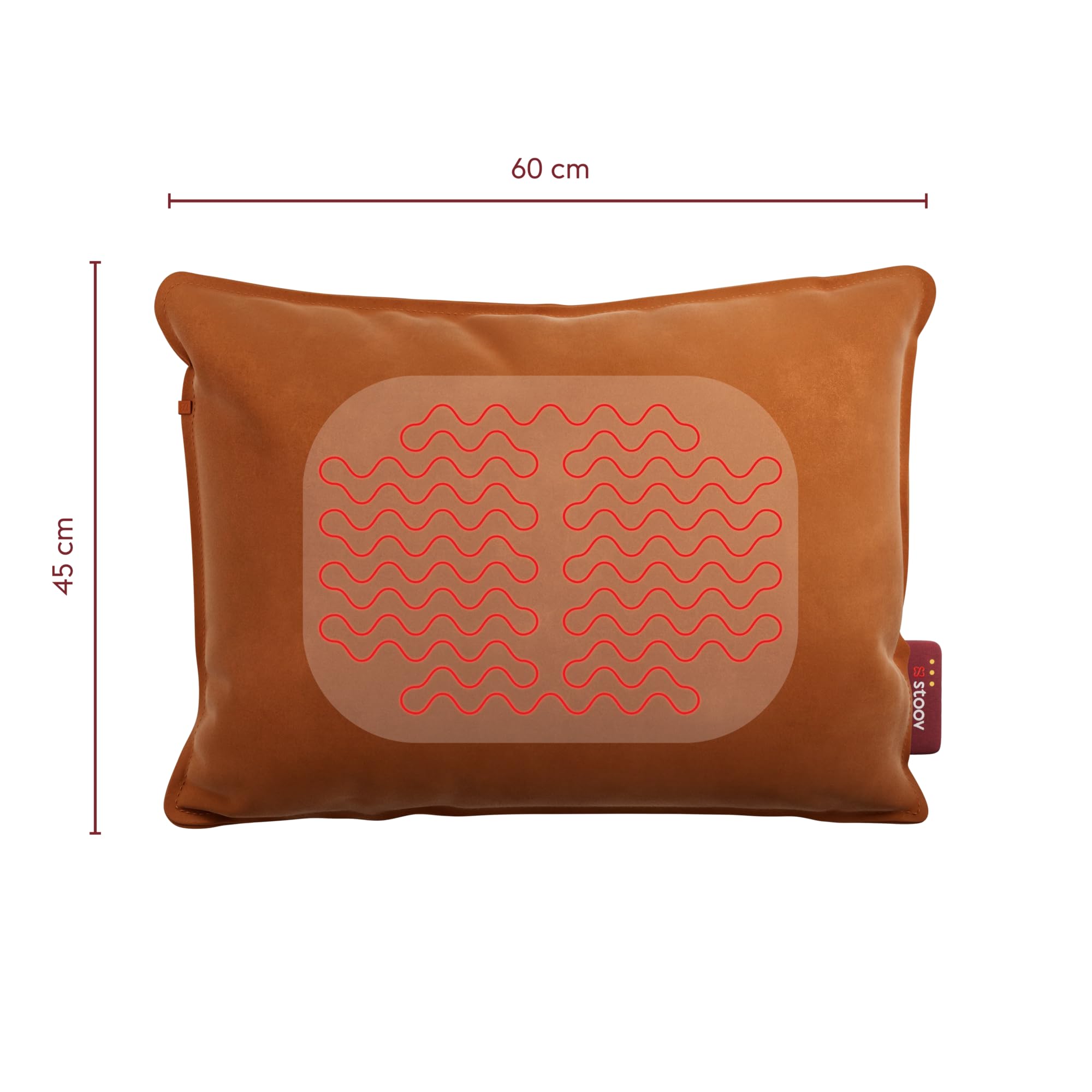 Stoov Heizkissen mit Abschaltautomatik - Kabelloses Wärmekissen mit Flex Akku: 4 bis 6,5 Std. Wärme - Elektrische Wärmflasche für Rücken & Nacken - Ploov³ 45x60 cm Velvet Orange