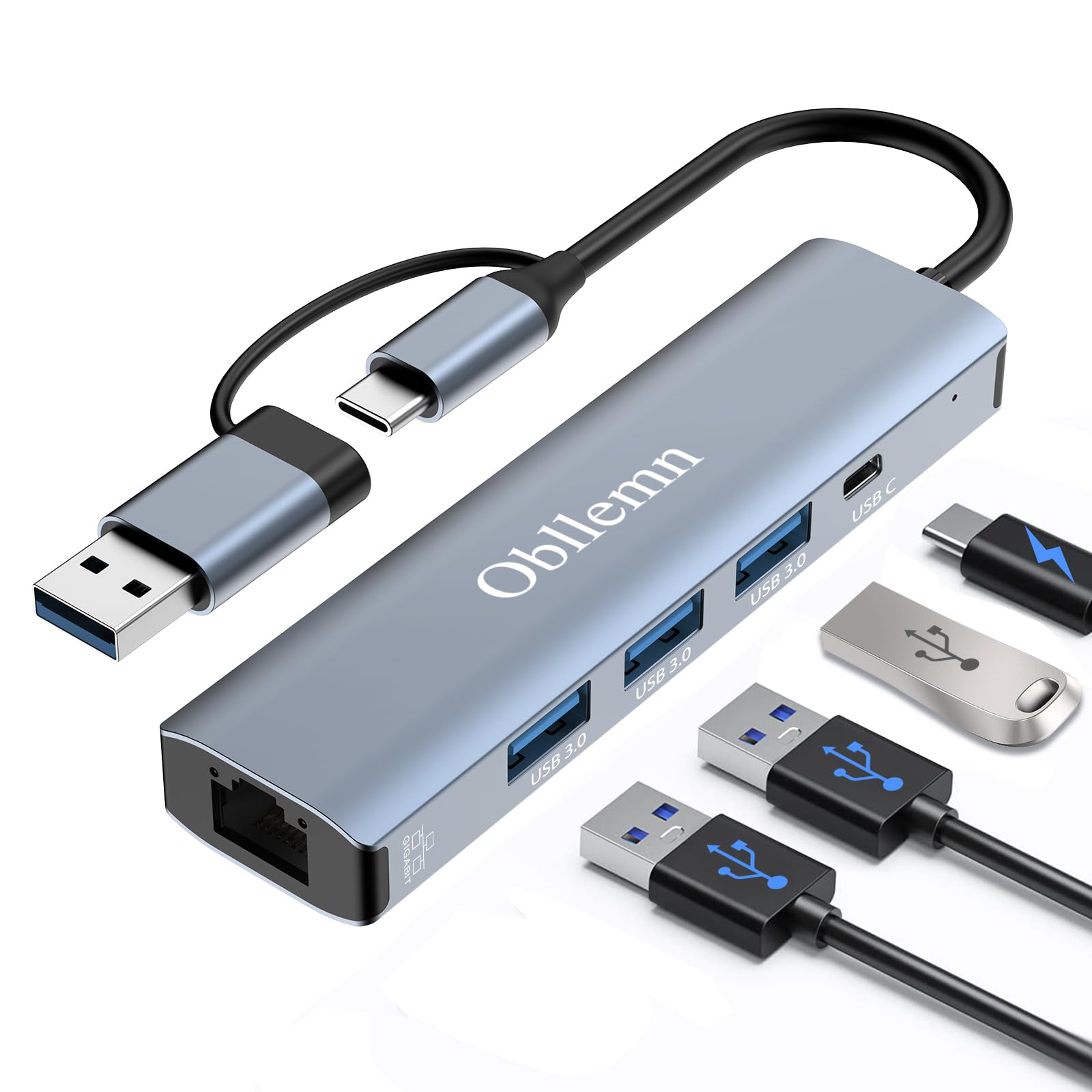 Adattatore USB Ethernet, Hub USB C Ethernet, RJ45 LAN 1000Mbps, 3 Porte USB 3.0, USB Tipo C per Windows/MAC/Linux/Chromebook
