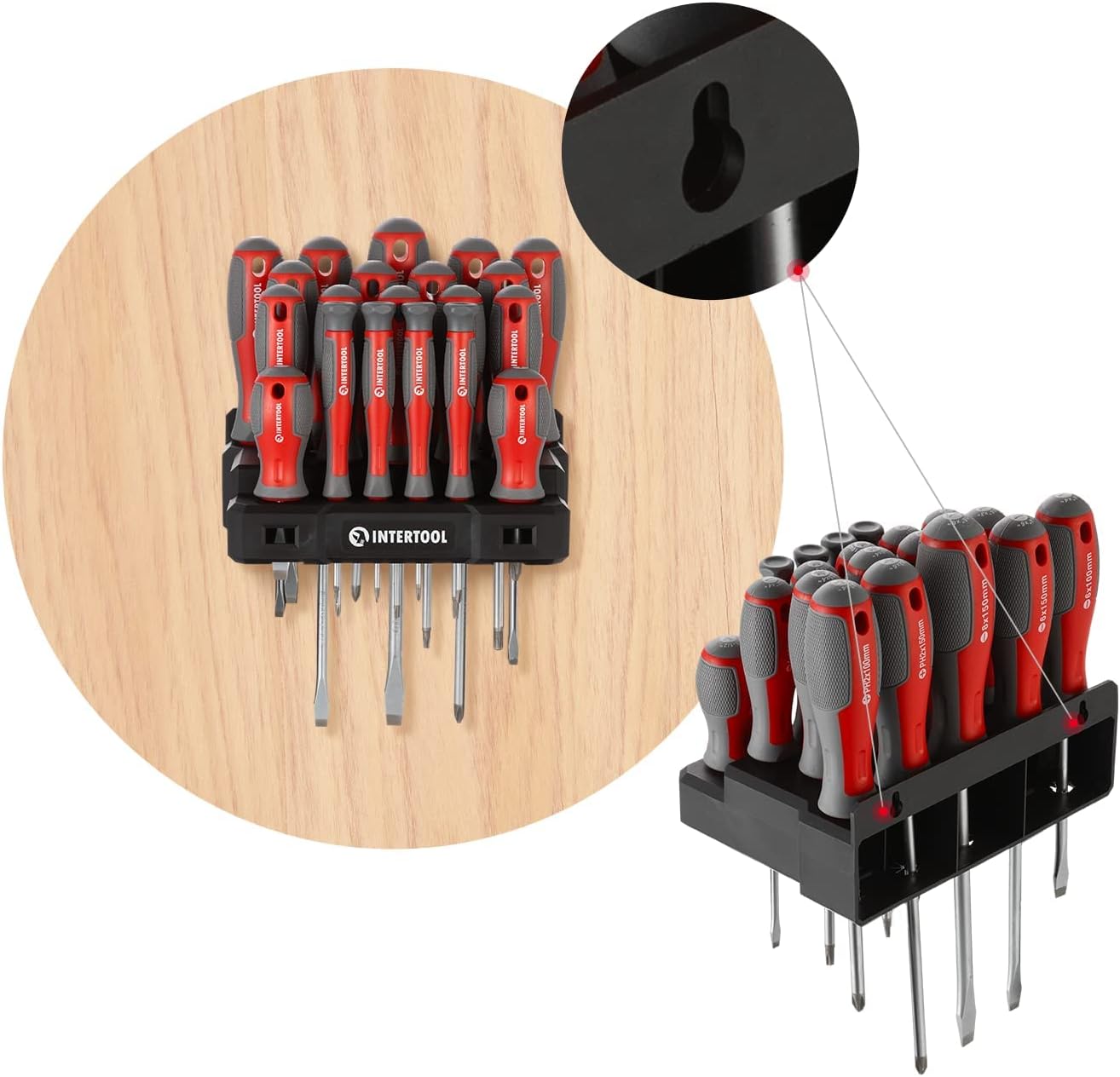 INTERTOOL Magnetic Screwdriver Set with Stand or Wall Mount Shelf Organizer 20pc - Precision & Stubby Screw Drivers - Phillips, Slotted, Torx - VT08-3371