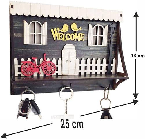 Miniatura 4 de Pratik Dekor Soporte de madera para llaves de pared, 3 ganchos de bienvenida, con organización de regalo de bicicleta, color verde