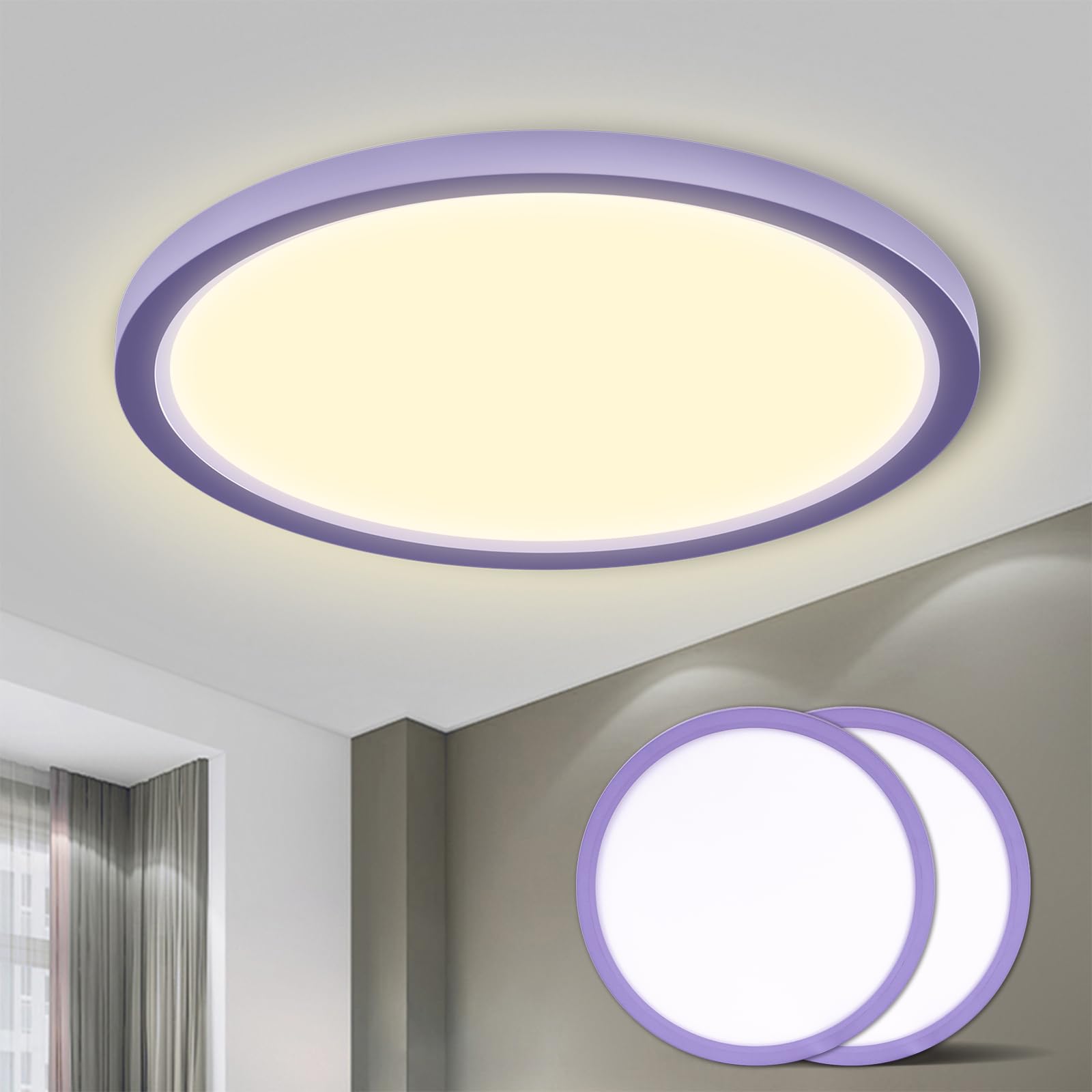 LQWELL® Plafoniera Lampada da soffitto a LED, Lampada da bagno impermeabile IP44 Rotonda Piatta 18W 3000K 1600LM Sottile per Soggiorno Bagno Camera da letto Cucina Seminterrato Ufficio, 220 * 24mm