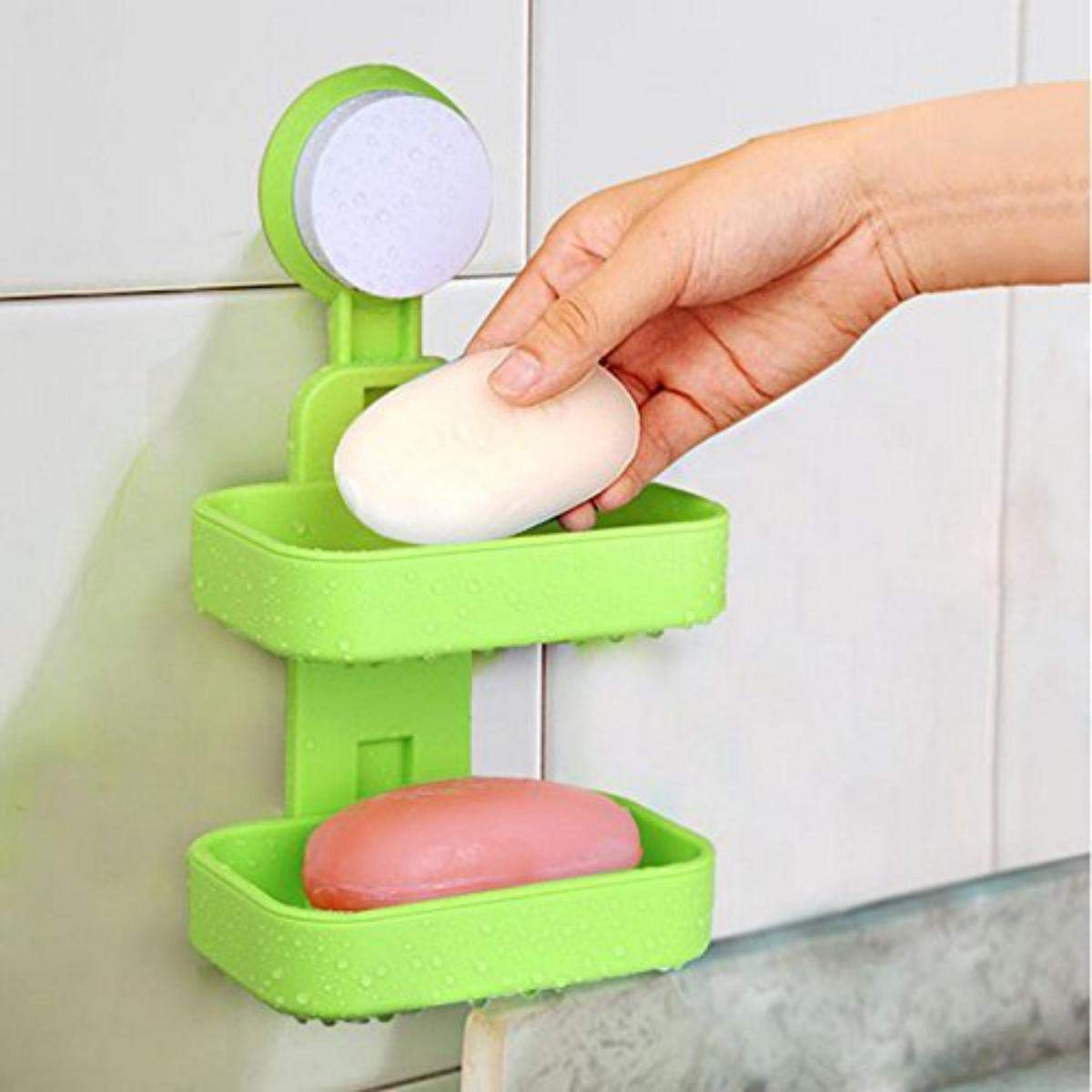 MYHEART Double Layer Soap Box Suction Cup Holder Rack Bathroom Shower Soap Dish Hanging Tray Wall Holder Storage Holders