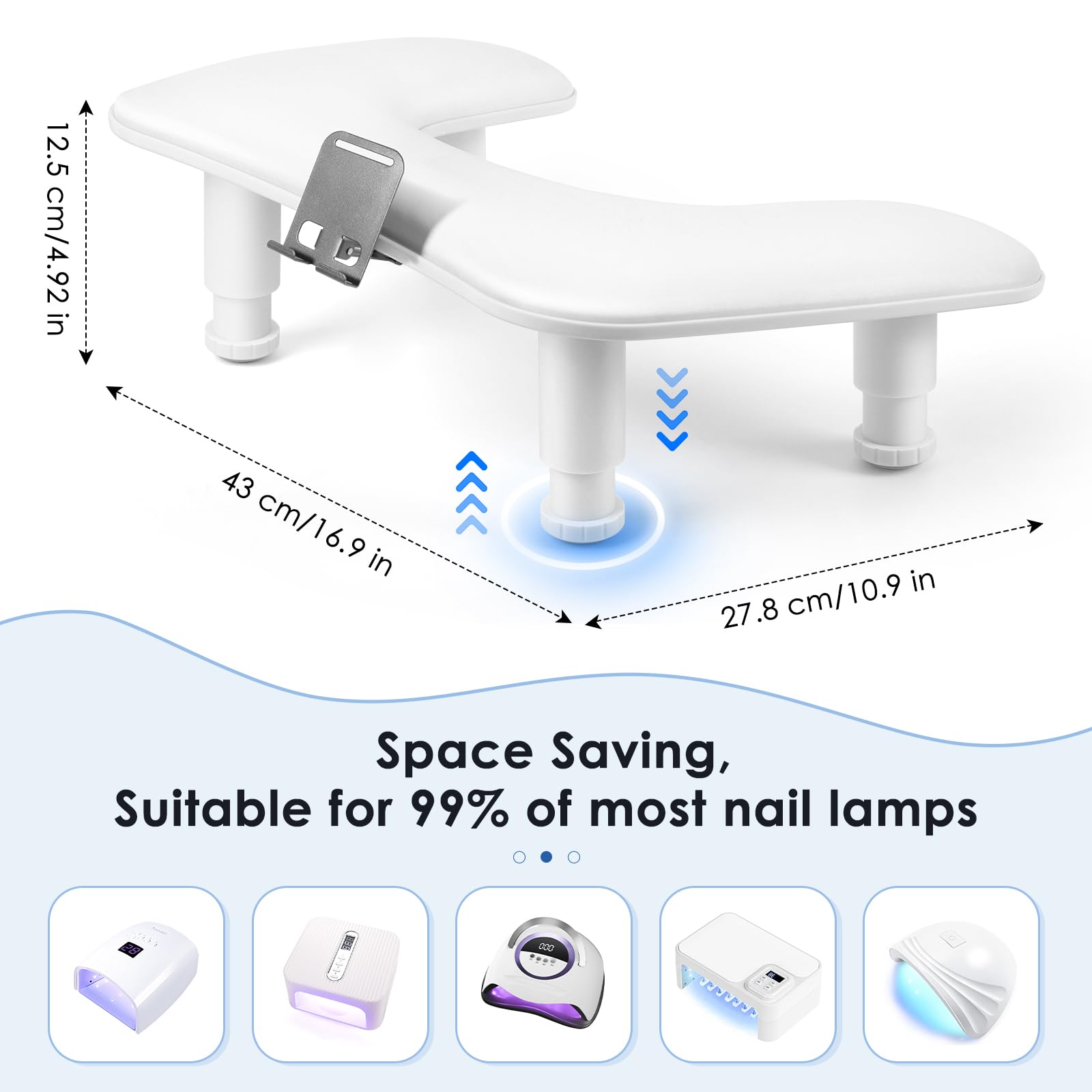 Reposa Manos para Manicura: Altura Ajustable Reposabrazos Manicura con Soporte Para Teléfono - Cómoda Funda de Piel Sintética PU Reposa Manos para Manicura para Hogar Salón - Blanco