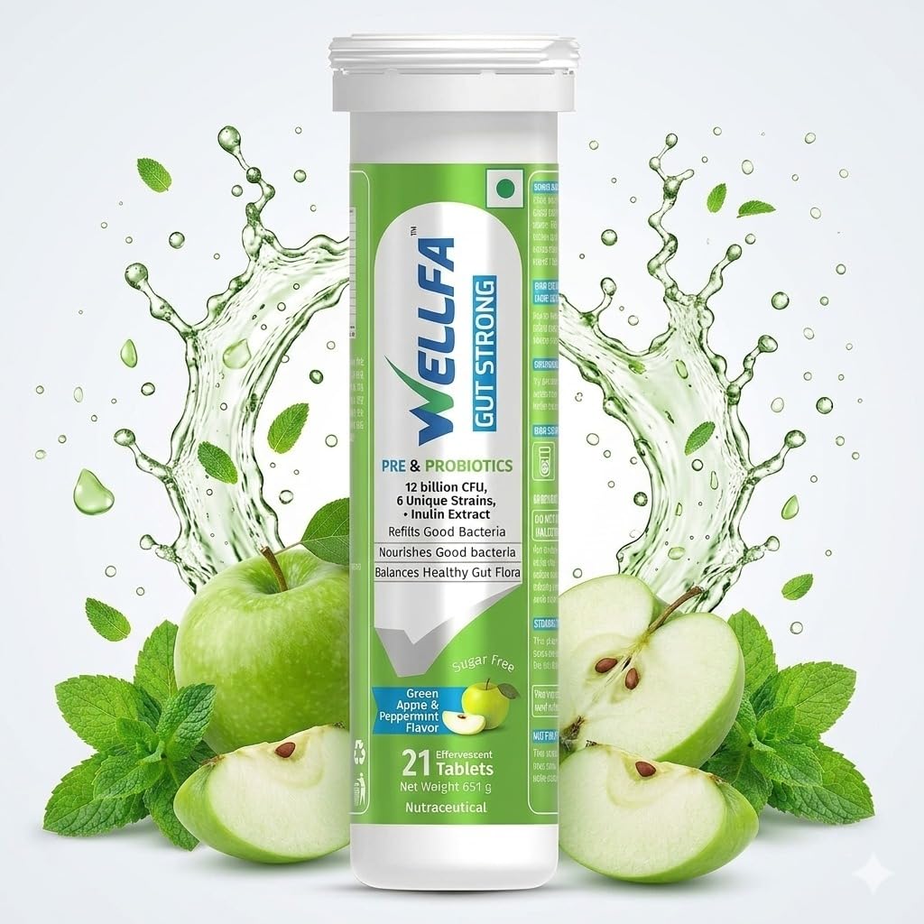 Wellfa Gut Strong Pre & Probiotics Supplement for Men & Women | 12 Billion CFU & 6 Strains for Healthy Gut Flora & Improved Digestion | Sugar-Free Digestive Health 21 Tablets (Green Apple & Spearmint)-picture-10