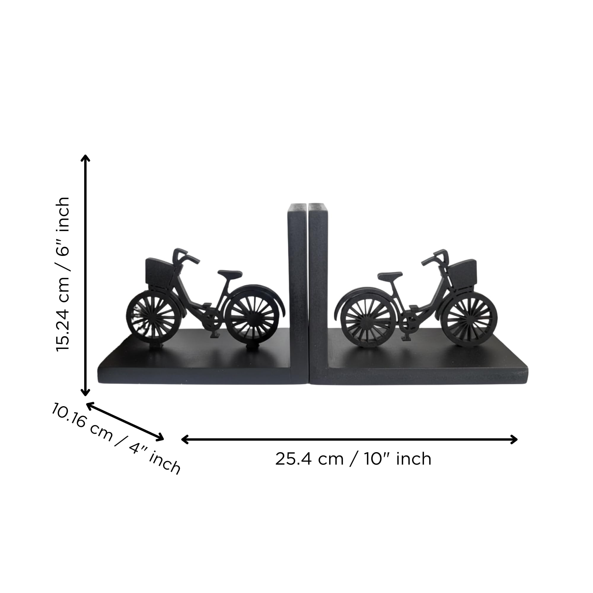 eCraftIndia Wooden Book End with Bicycle Showpiece for Home Decor Office Table | Gift for Housewarming Birthday 2