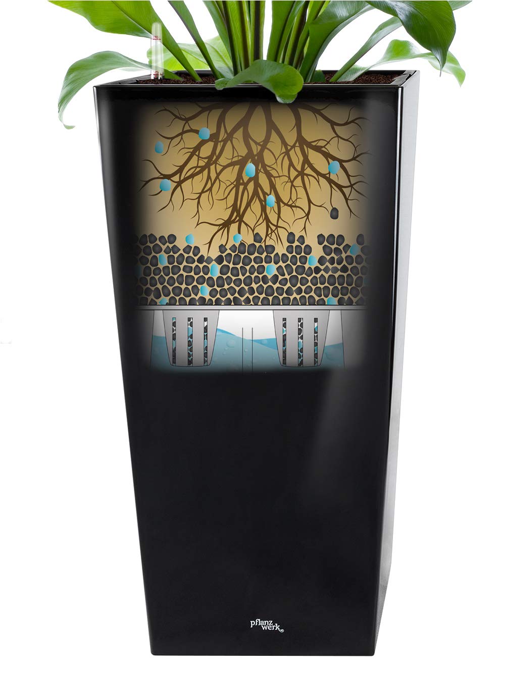 Pflanzwerk® ÖKOSYSTEM Pflanzkübel Square - Blumentöpfe Übertöpfe mit BEWÄSSERUNGSSYSTEM - 75x40x40cm Shiny SCHWARZ *Indoor & Outdoor Blumenkübel* *UV-Schutz* *Premium Markenqualität*