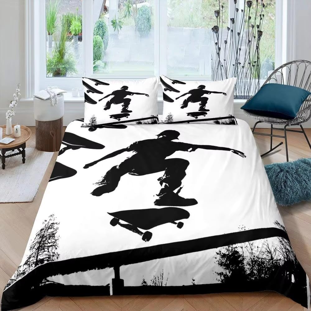 NDXRWDZR Double Duvet Cover Set Skateboard Duvet Cover with Zipper Closure Bedding for Aldults Kids Soft Hypoallergenic Microfiber Quilt Cover 200x200 cm + 2 Pillowcases 50x75 cm