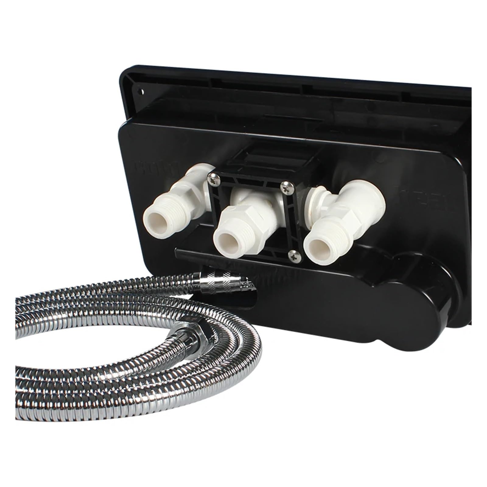 Kit Box Doccia Esterno Nero con Serratura Anti-Perdita, Tubo Flessibile in Metallo da 1,5 m, ugello for Il Risparmio idrico for Accessori da Camper per modifiche Interne ed Esterne