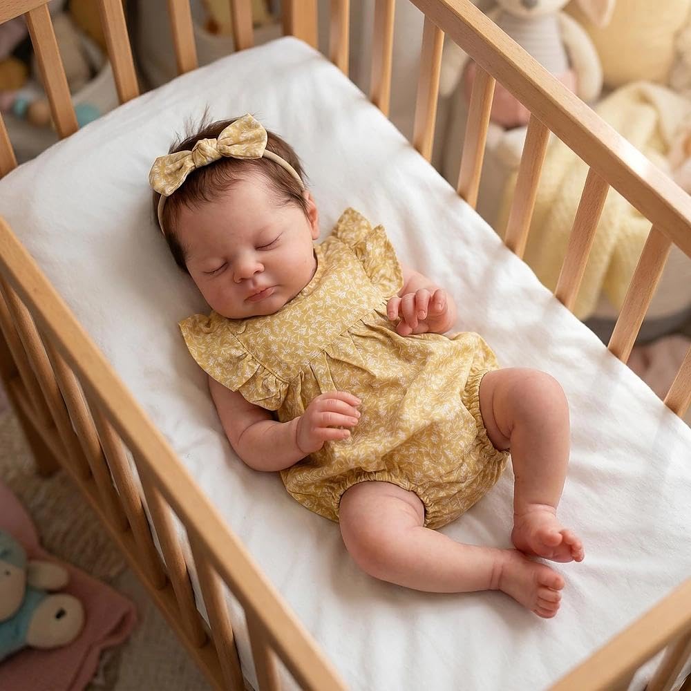 Zero pam Reborn Baby Mädchen Esenia Augen Zu, 19 Zoll 48 cm Reborn Puppe Mit Haaren Lebensechte Reborn Puppen Aus Stoff Wie EIN Echtes Baby Geschenksets Für Kinder Ab 3 Jahren