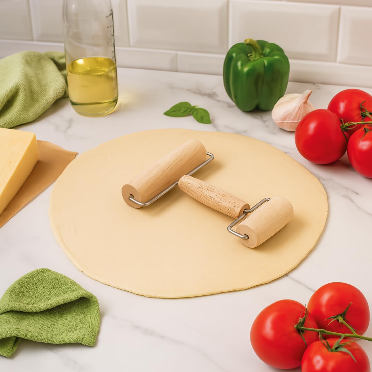 Mrs. Anderson's Baking 43679 Anderson's Mrs. Baking rodillo doble masa, 17 x 11,5 cm, madera de haya, madera clara/plata
