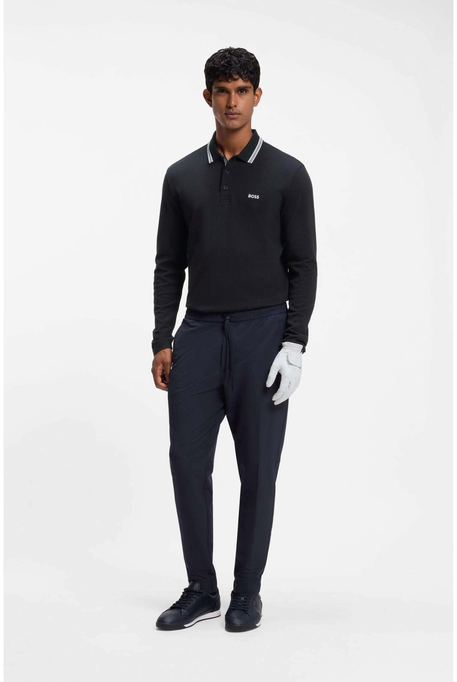 BOSS Herren Plisy Longsleeve-Poloshirt aus Baumwoll-Piqué mit Details am Kragen