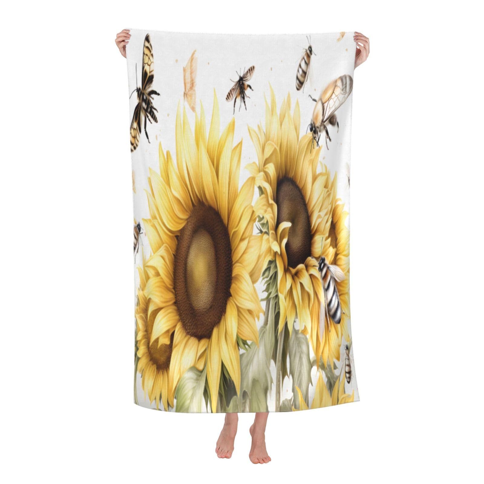 LSRCPD Beach Towels Sunflowers And Bees Travel Camping Sports Swim For Men Women 80X130Cm