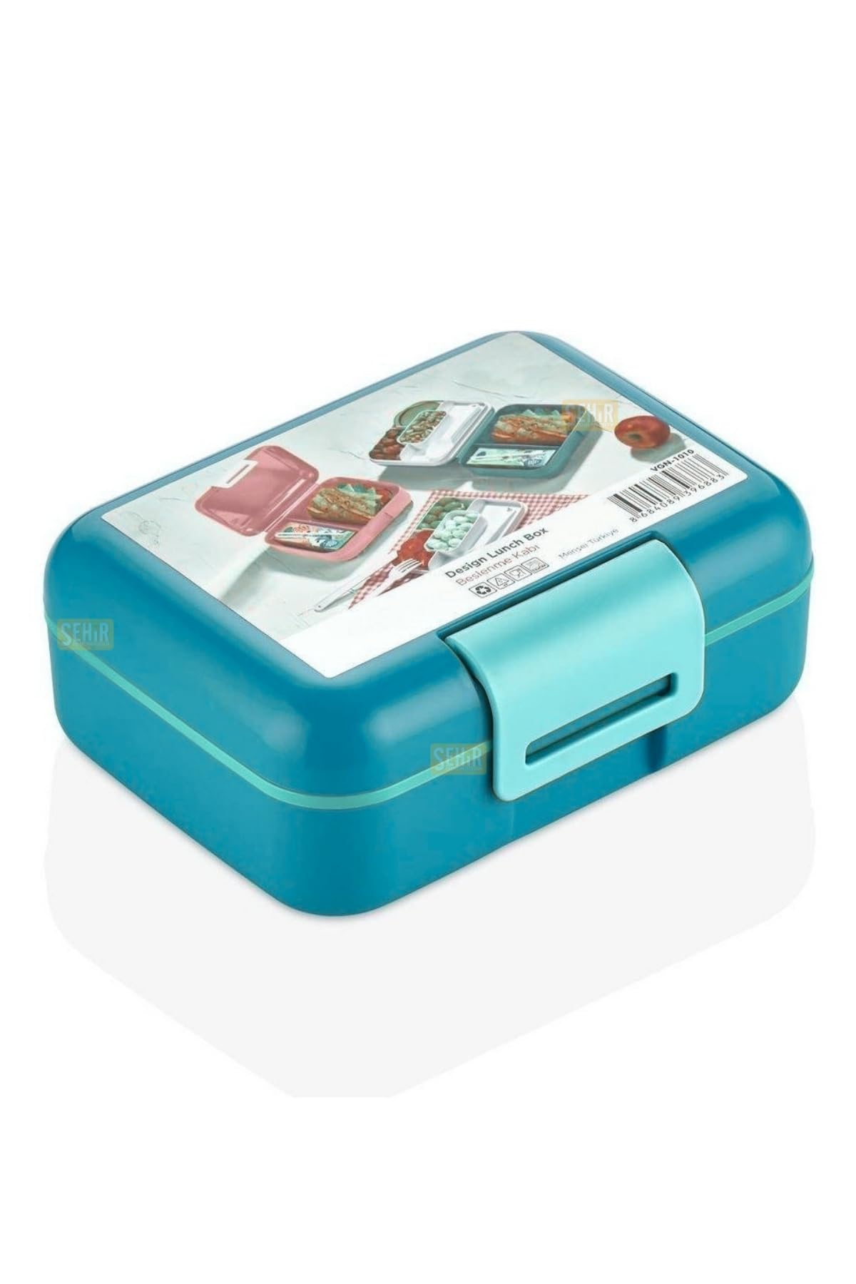 Vagonlife Bento 1600ml Lunchbox Tek Katlı 2 Bölmeli PP Plastik Sefer Tası Yemek Kutusu Turkuaz