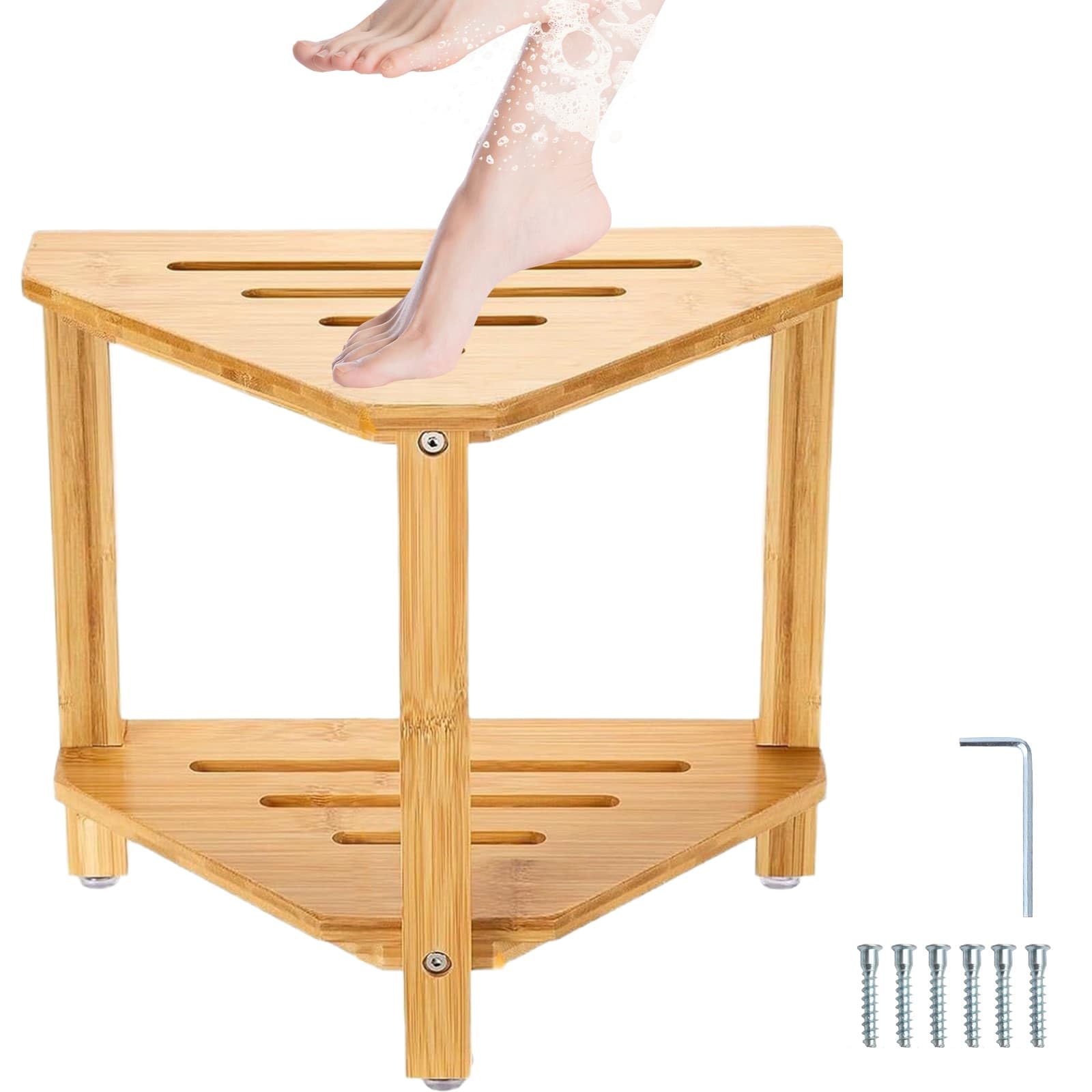 14.5 Inch Shower Foot Rest Wooden Shower Stool with Storage Shelf Waterproof Shower Stool for Small Indoor Shower Spaces Leg Hair Shaving