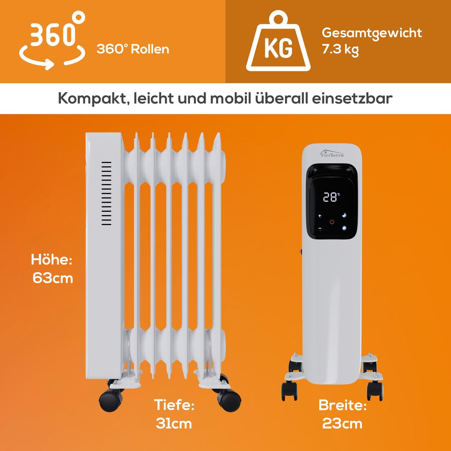 Tronitechnik® Ölradiator OR-307 7 Rippen 1500 W WiFi weiß
