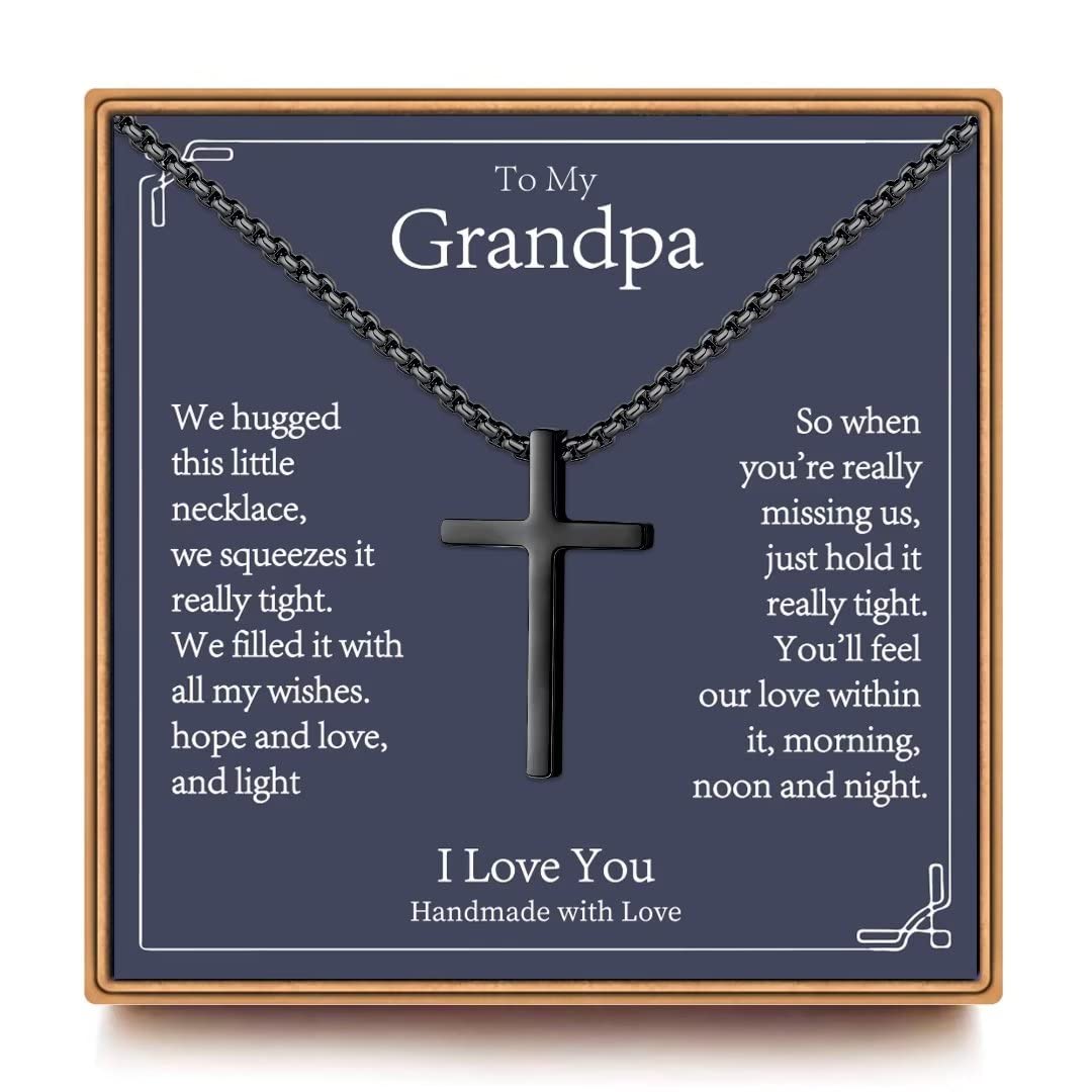 IEFSHINYGrandpa Gifts for Grandpa, Anniversary Christmas Birthday Gifts for Men Grandpa, Grandpa Gifts Black Cross Necklace for Men Grandpa Gifts from Grandchildren Jewelry Gifts