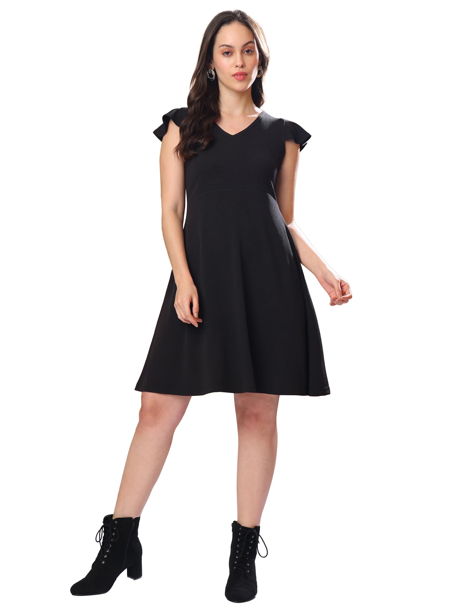 Purvaja Womens Fit & Flare Mini Dress (Bely-023_Black_Small)