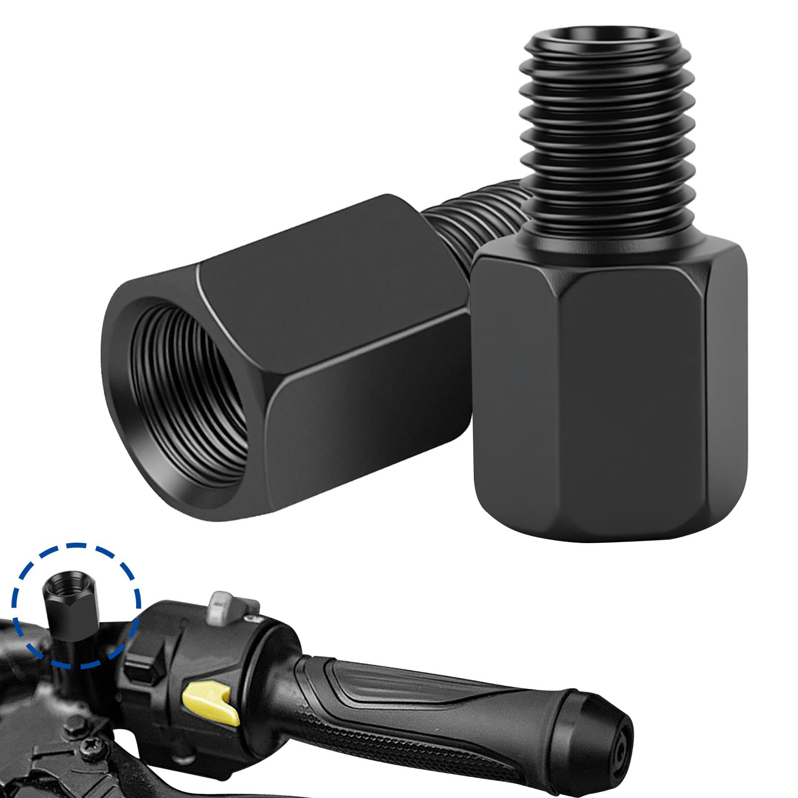 2PCS Rearview Mirror Adapter Motorcycle, Rearview Mirror Adapter Screw M 10 LH to M 8 RH, Universal Extender RearviewMirrors Bolt for Motorbike, Scooter, Bike (M10 bis M8)